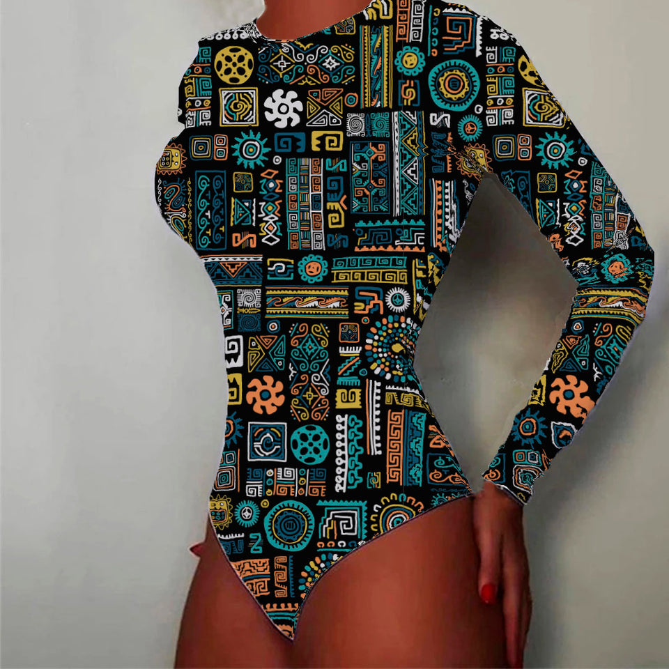 Body para Dama Manga Larga estampado Maya