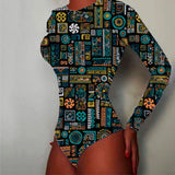 Body para Dama Manga Larga estampado Maya