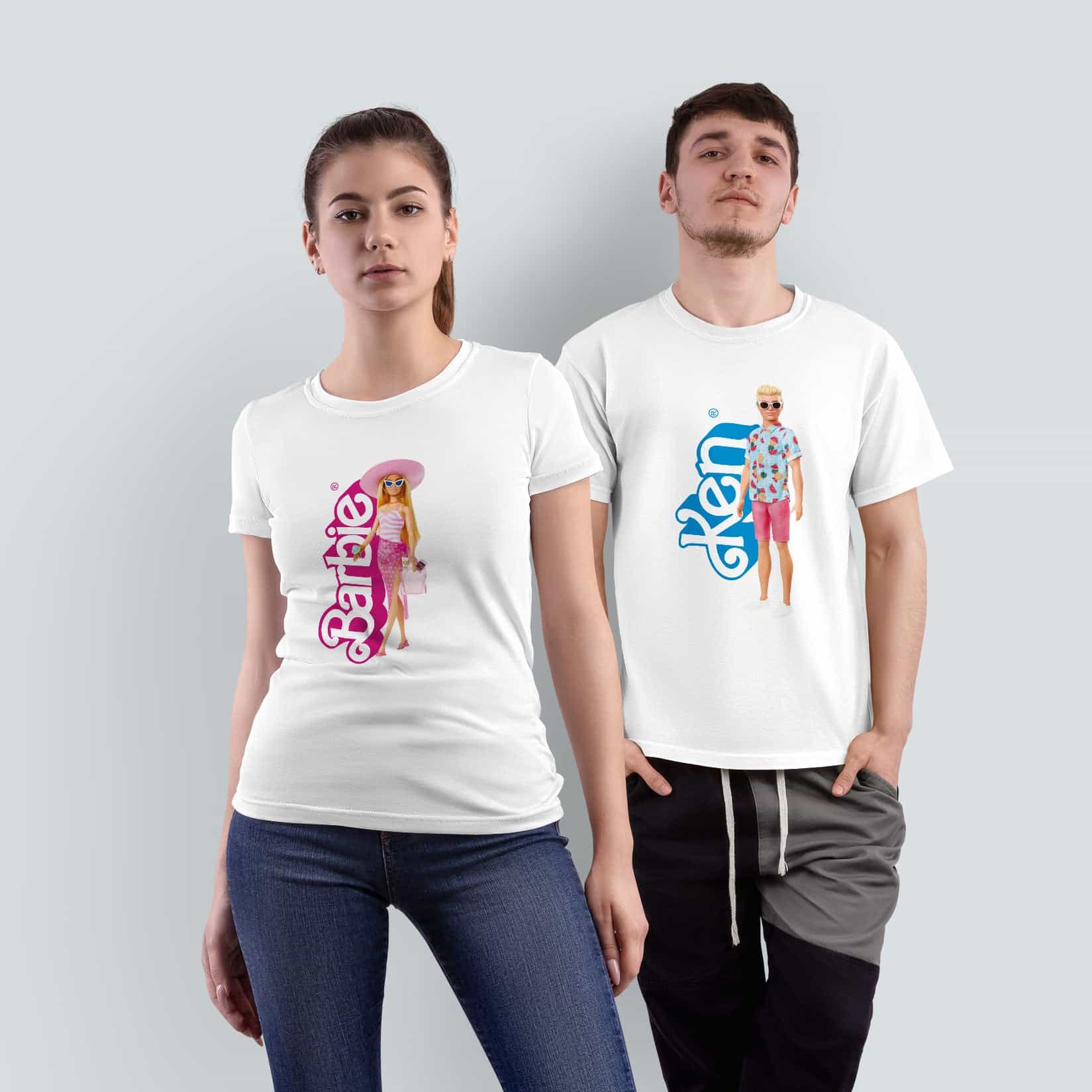 Conjunto de Camisetas de Barbie Pareja Barbie y Ken: Estampados Encantadores y Estilo Retro estampada