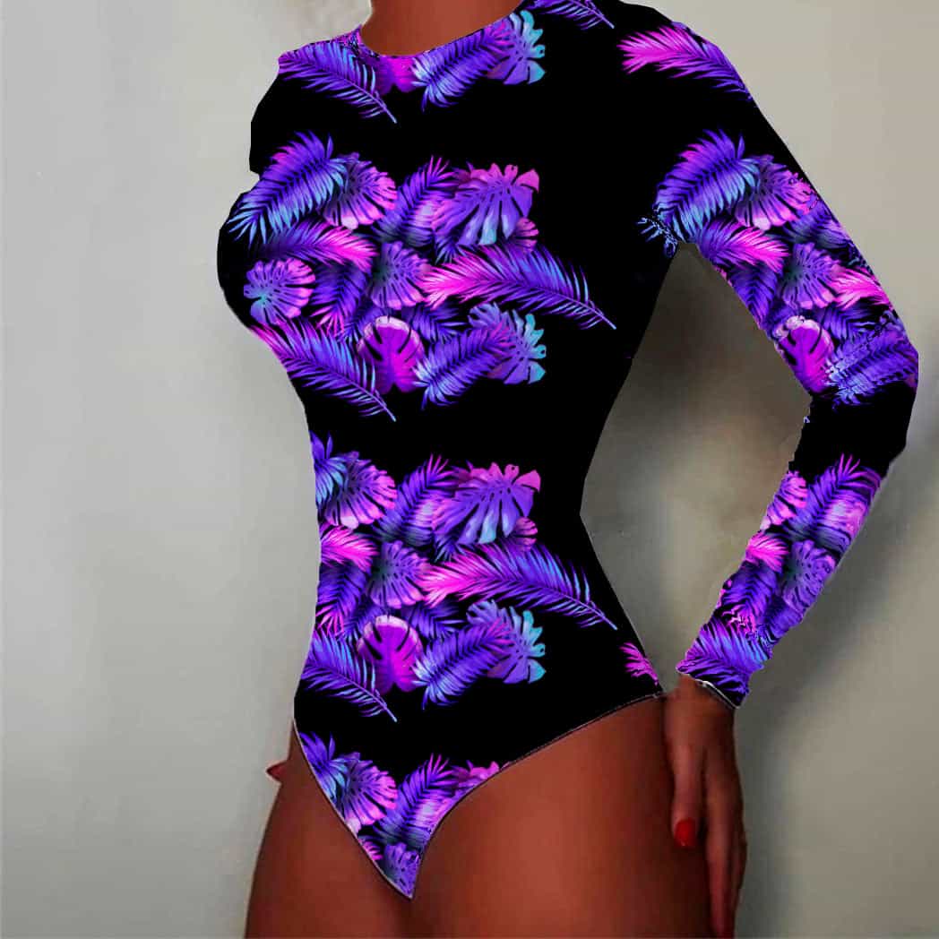 Body para Dama Manga Larga estampado Negro Morado
