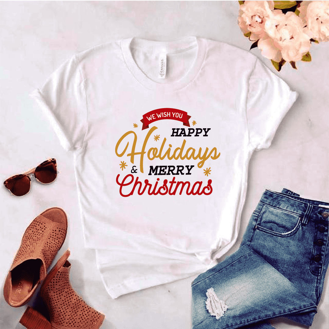 Camisa estampada tipo T-shirt (NAVIDAD) We wish you happy hollidays