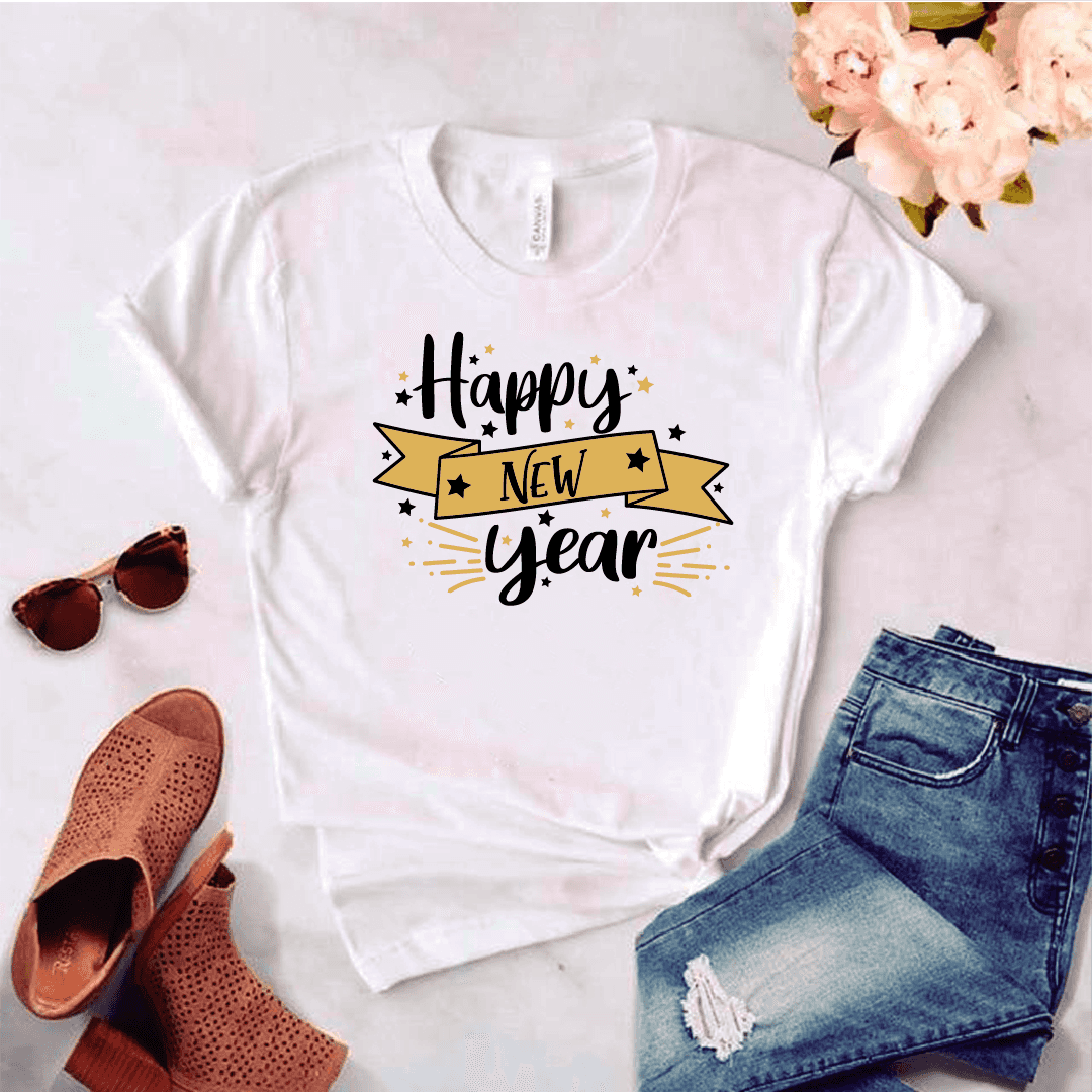 Camisa estampada tipo T-shirt (NAVIDAD) Happy new year 2