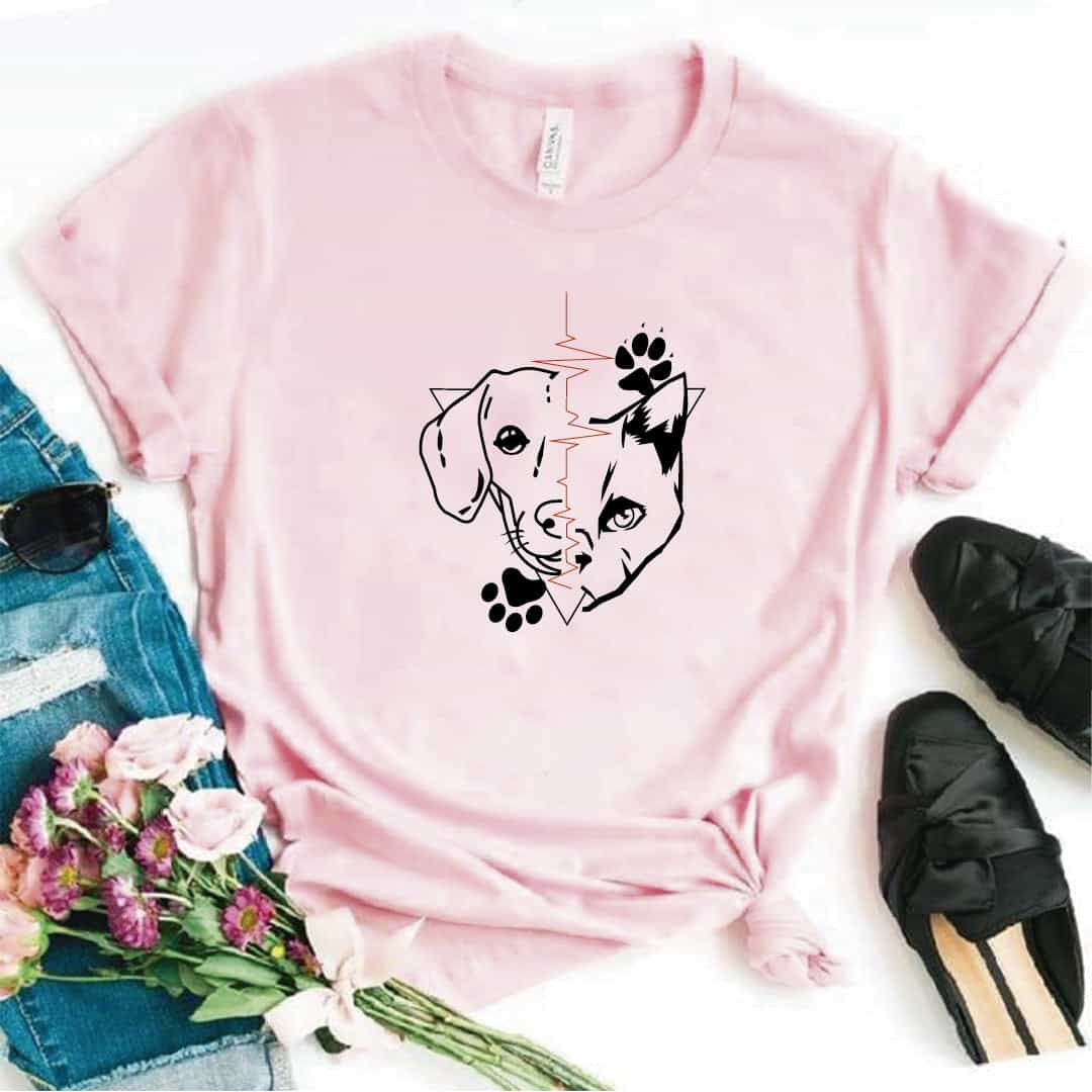 Camisa estampada  tipo T-shirt  Perro gato Nuevo
