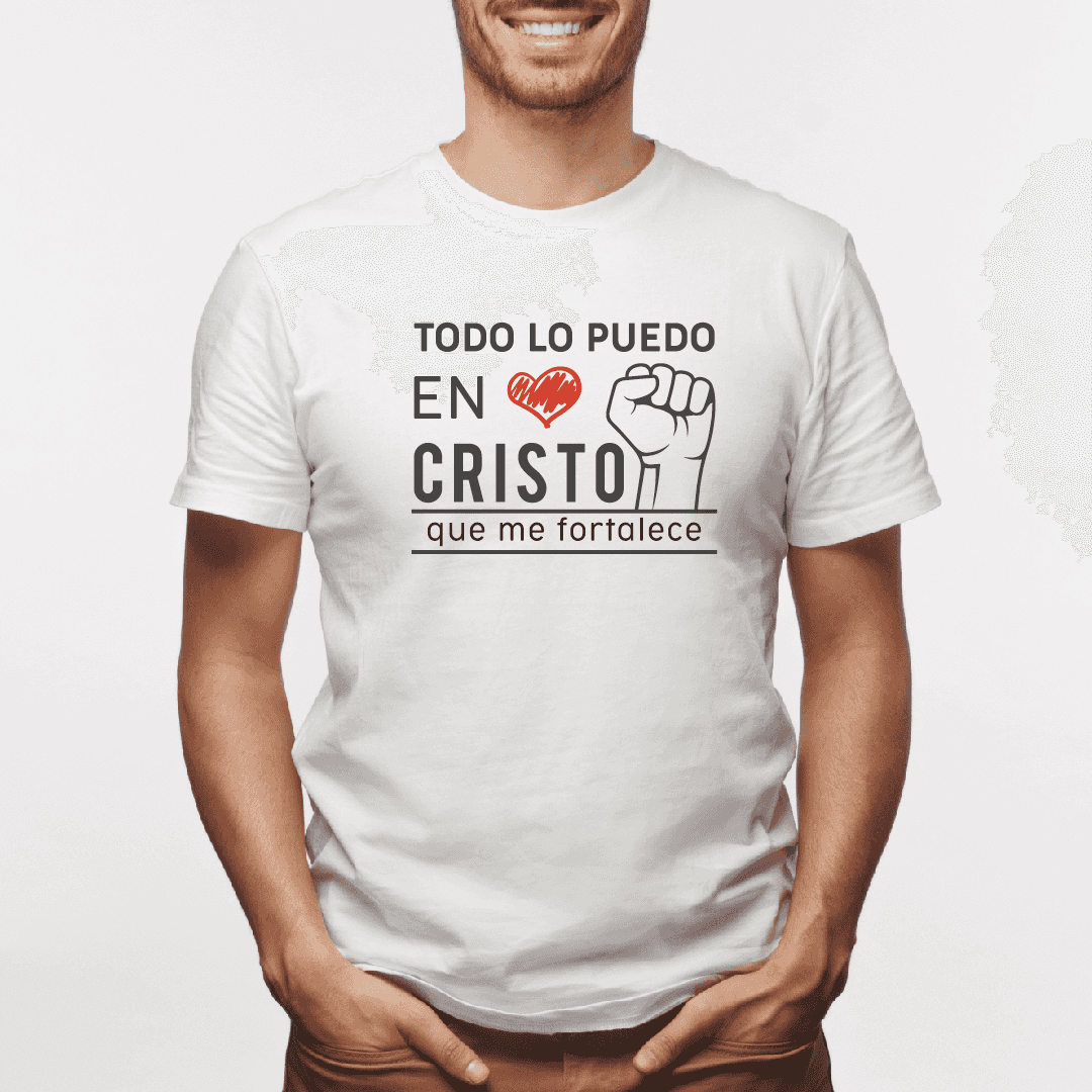Camiseta estampada tipo T-shirt TODO LO PUEDO EN CRISTO QUE ME FORTALECE (CRISTIANOS) (HOMBRE)