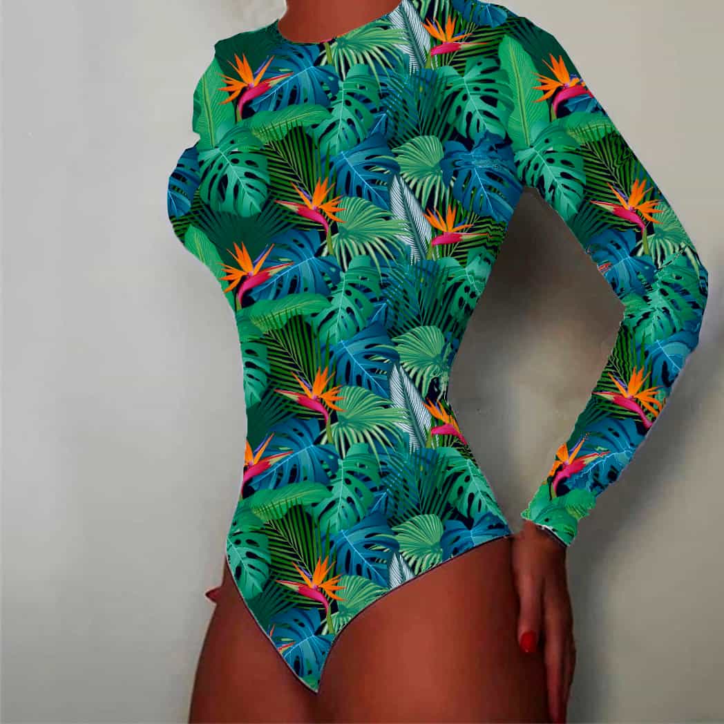 Body para Dama Manga Larga estampado Verde
