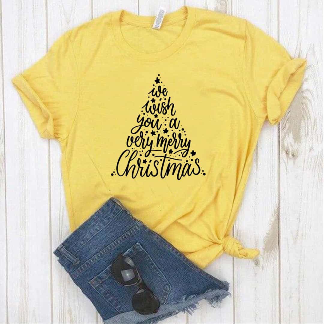 Camisa estampada  tipo T-shirt  We wish you a very merry christmas (Árbol de navidad)