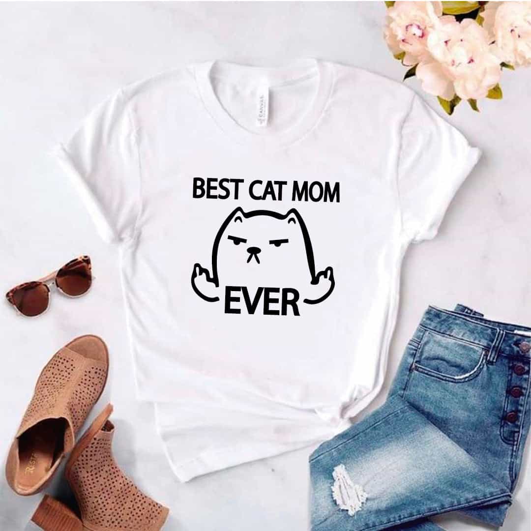 Camisa estampada tipo T- shirt Best Cat Mom