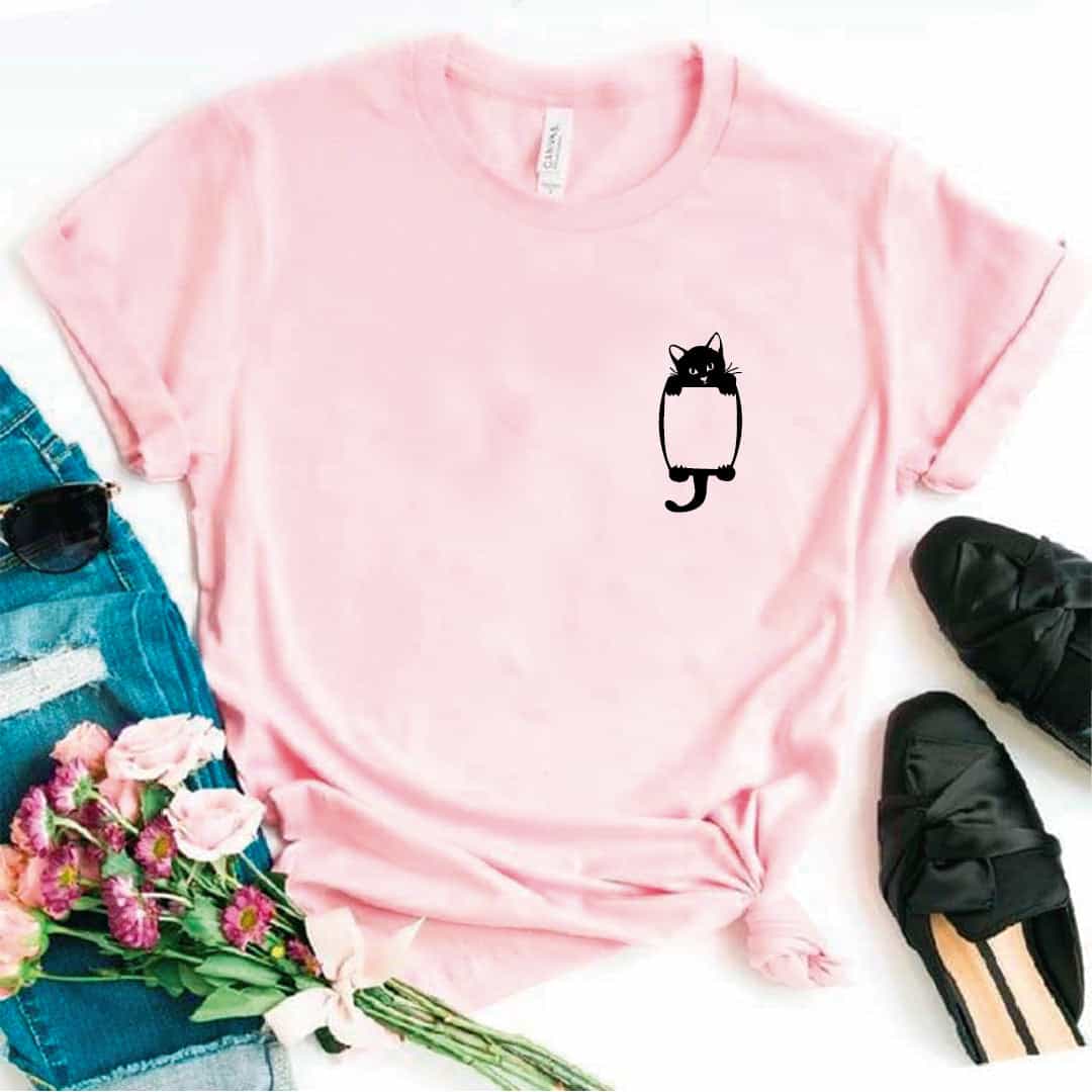 Camisa estampada tipo T- shirt Bolsillo de Gato