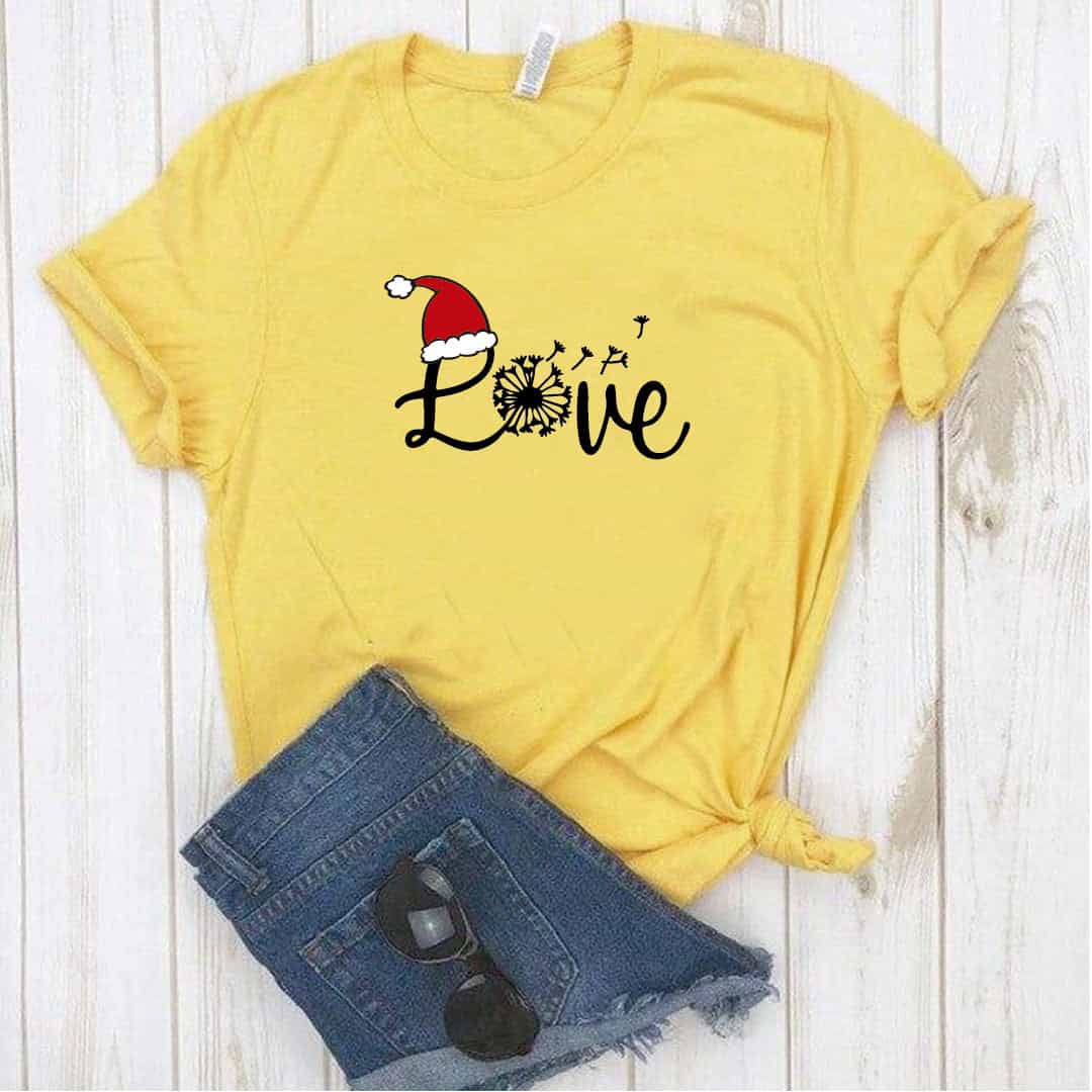 Camisa estampada  tipo T-shirt (Navidad) Love diente de león  Con Gorrito Navideño