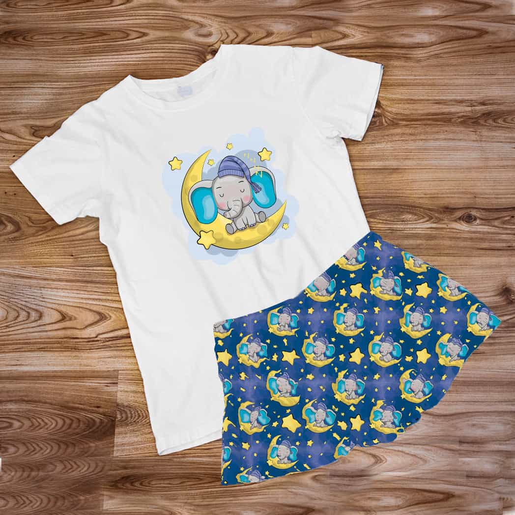 Pijama Estampada en poli algodón de Short elefante luna
