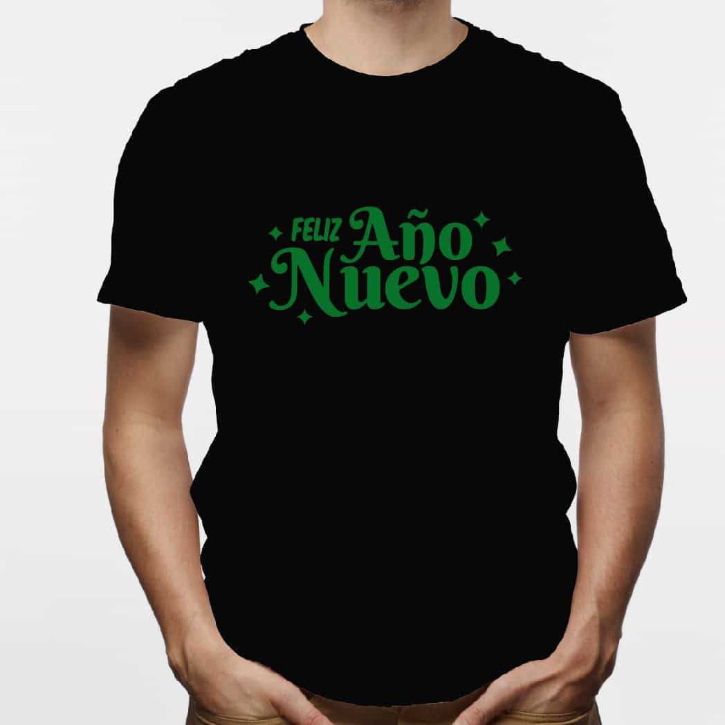 Camisa estampada para hombre  tipo T-shirt (NAVIDAD) feliz año nuevo en verde
