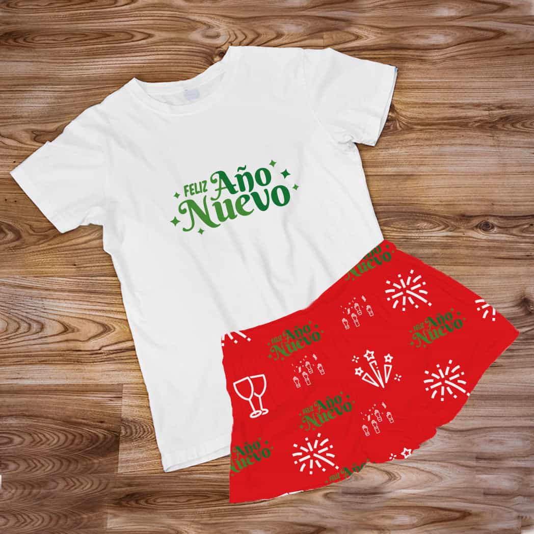 Pijama Estampada en poli algodón de Short  (Navidad) feliz año nuevo pijama roja