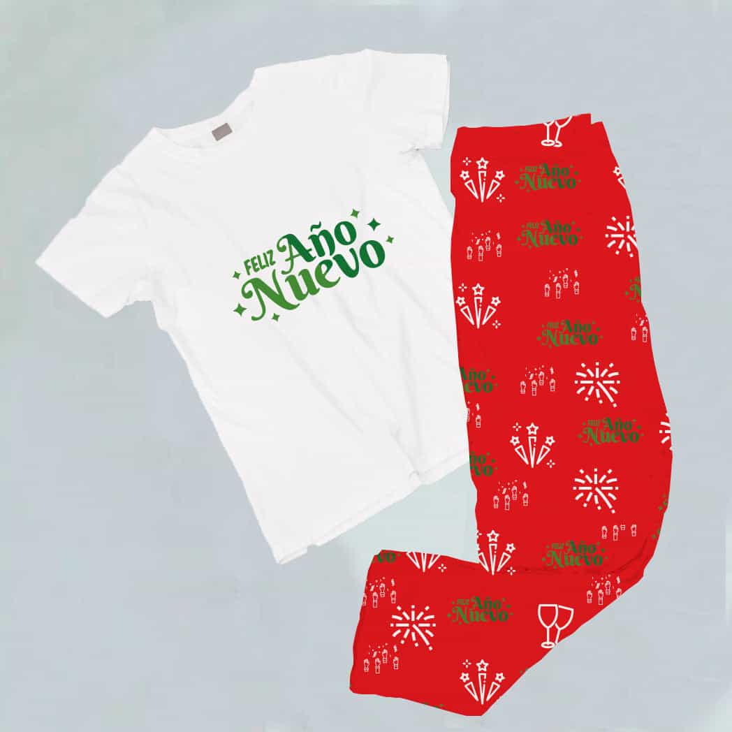 Pijama estampada de pantalón Largo (NAVIDAD) feliz año nuevo pijama roja