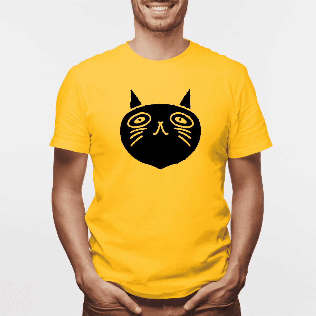 Camisa estampada para hombre  tipo T-shirt Gato cara Redonda ojo grandes