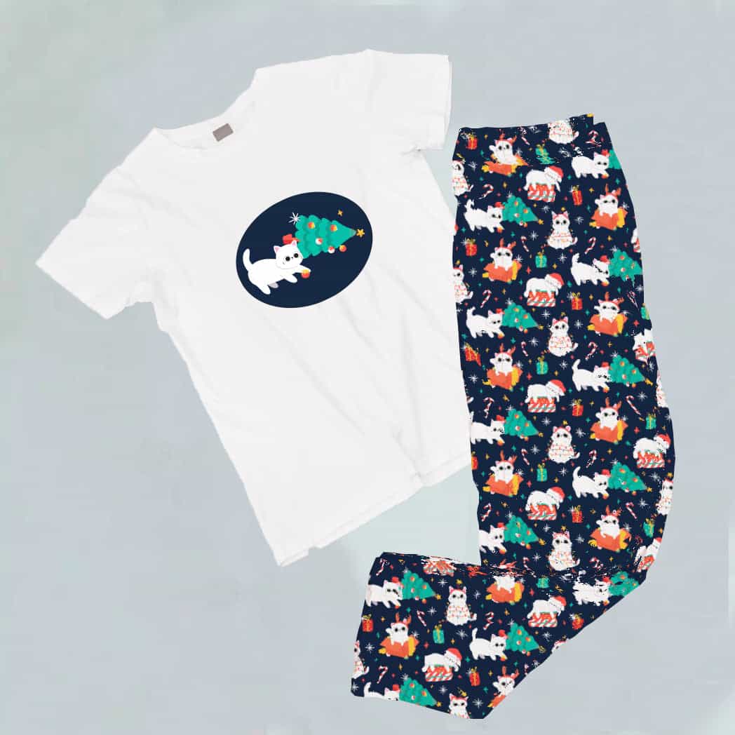 Pijama estampada de pantalón Largo Gatos Arbolito Navidad