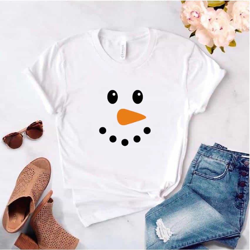 Camisa estampada tipo T-shirt de polialgodon (navidad) muñeco de nieve (solo la cara)