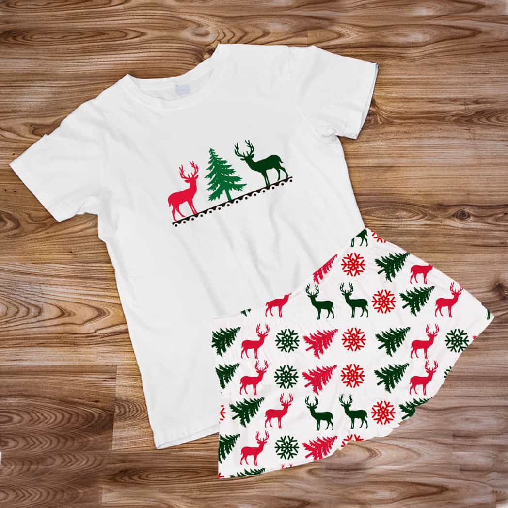 Pijama Estampada en poli algodón de Short Reno arbol