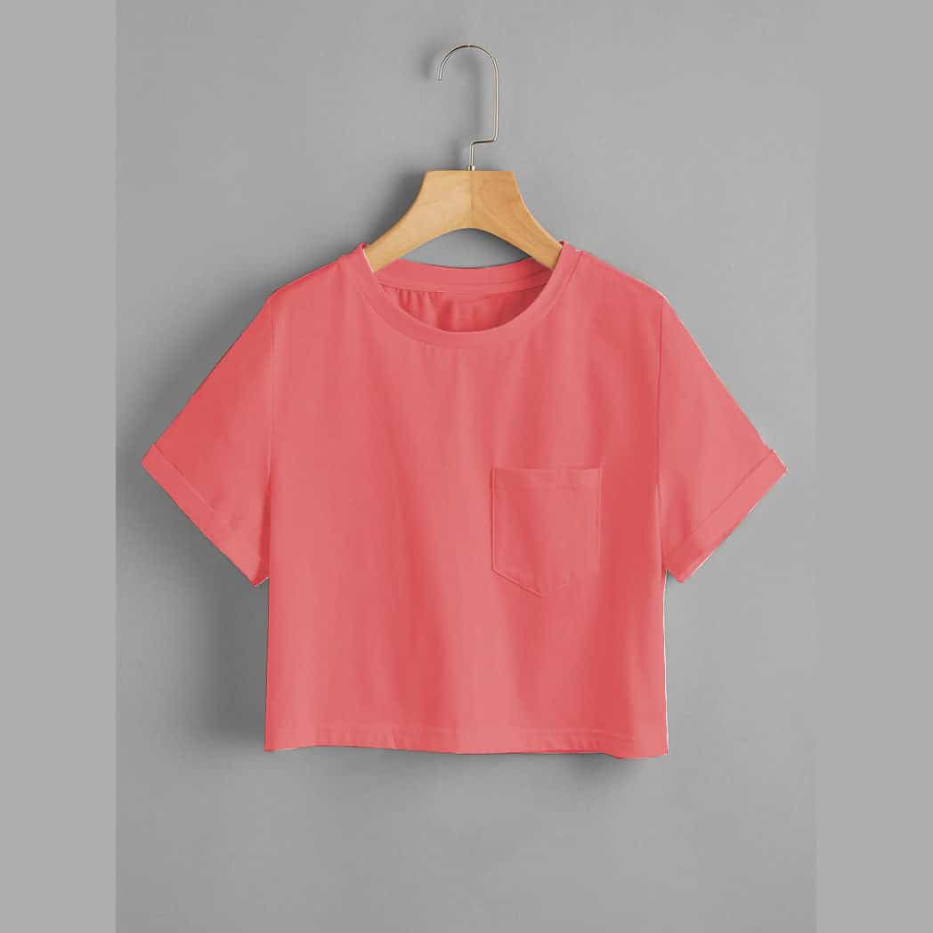 Camiseta corta unicolor con bolsillo