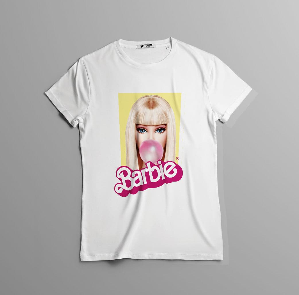 Camisetas Barbie fondo amarillo chicle: Moda Retro en Algodón 100% Estampado — foto 7