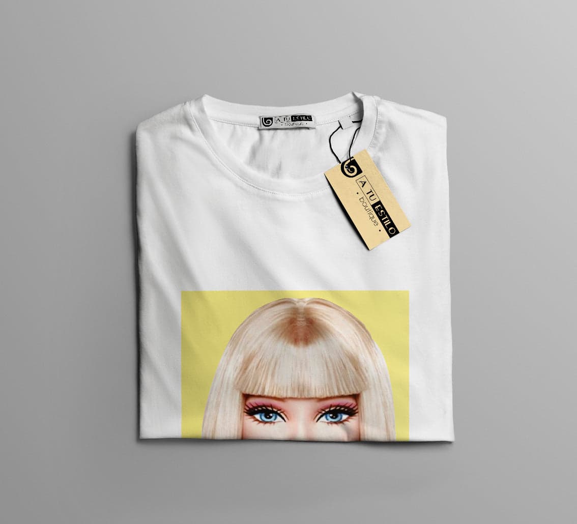 Camisetas Barbie fondo amarillo chicle: Moda Retro en Algodón 100% Estampado — foto 12