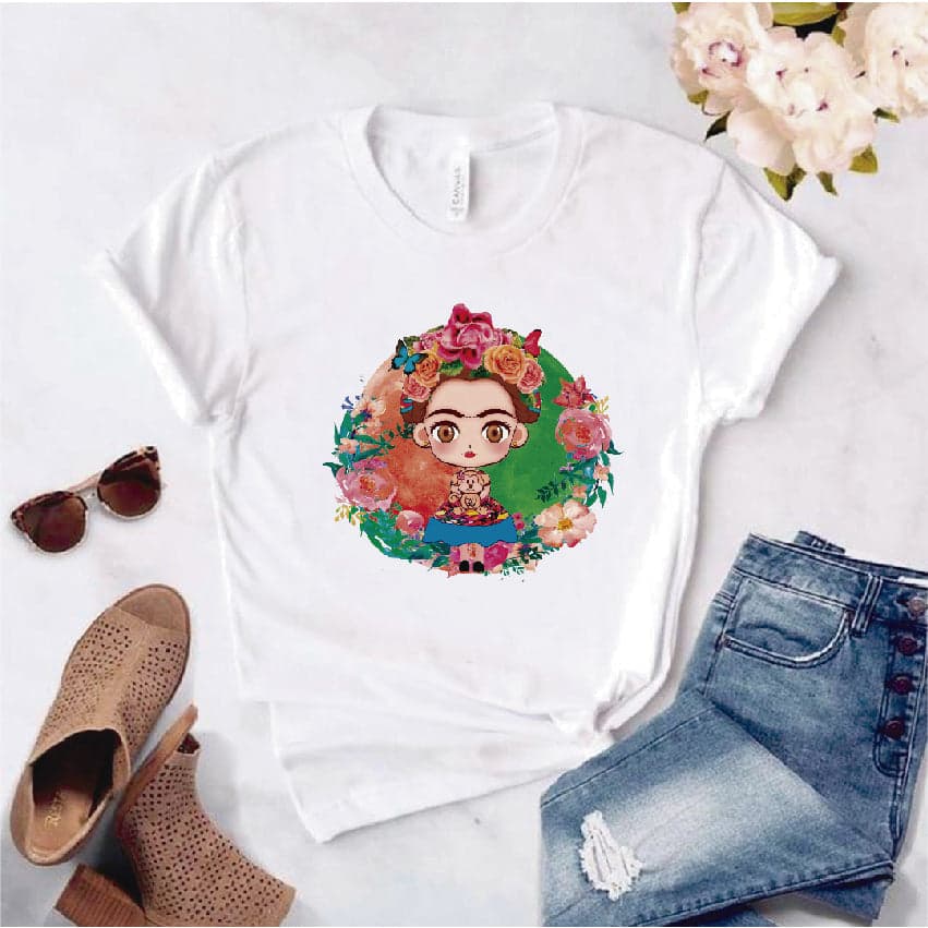 Camisa estampada  tipo T-shirt  de polialgodon FRIDA KAHLO LUNA — foto 1