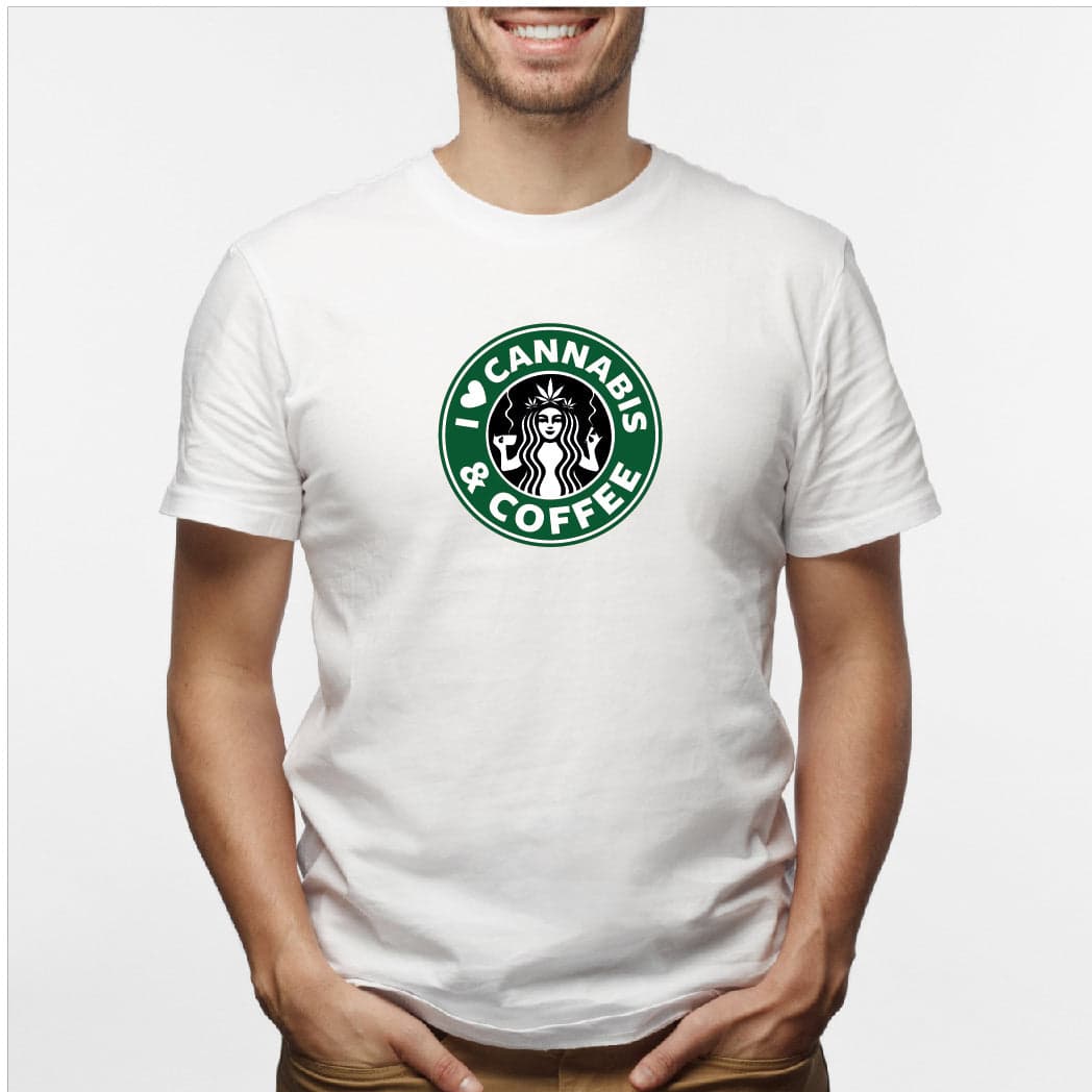 Camisa estampada en algodón para hombre tipo T-shirt Cannabies y Cofee — foto 1