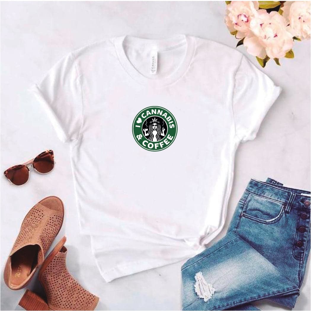 Camisa estampada tipo T-shirt de polialgodon Cannabis y Cofee — foto 1
