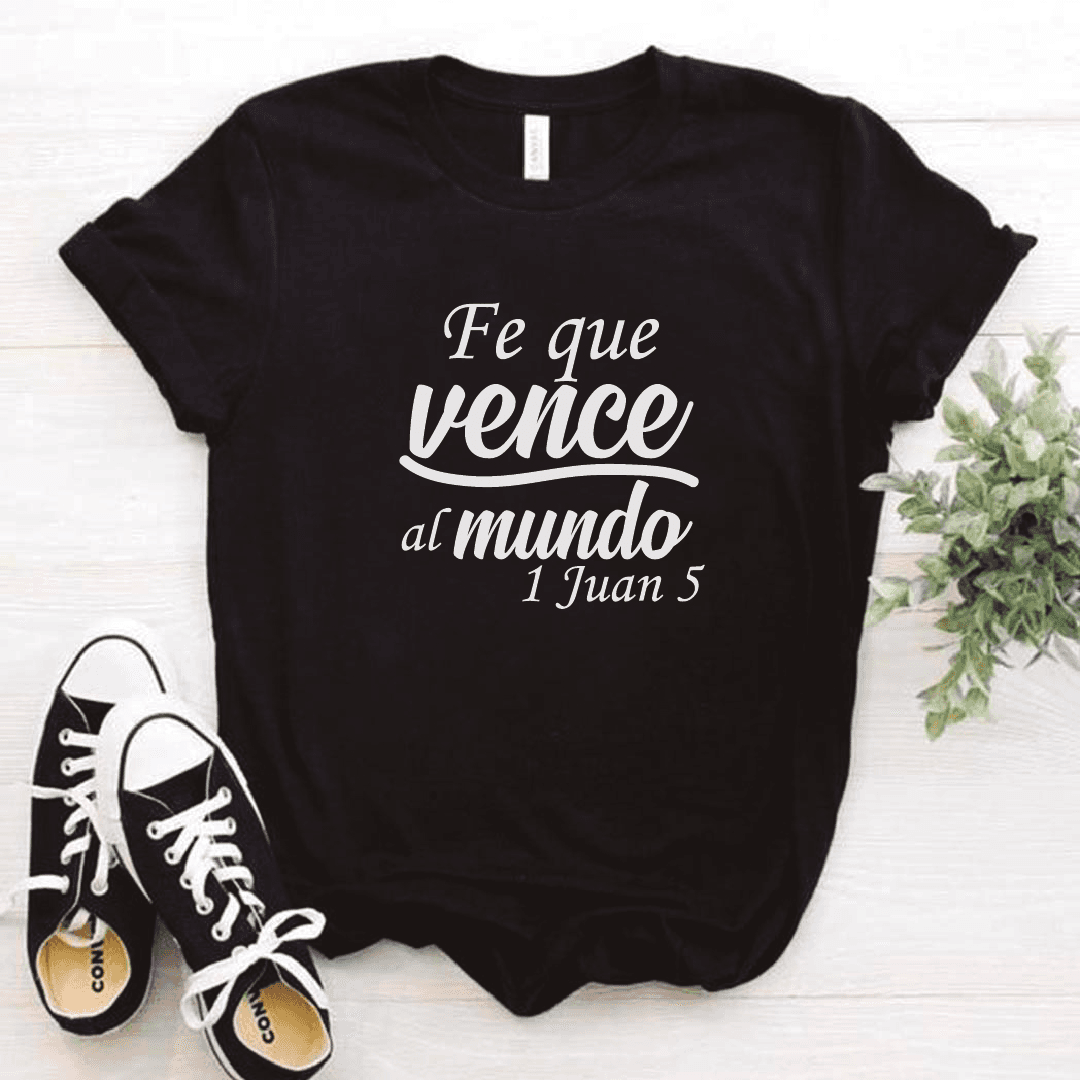 Camiseta estampada tipo T-shirt FE QUE VENCE AL MUNDO (CRISTIANOS) (DAMA) — foto 4