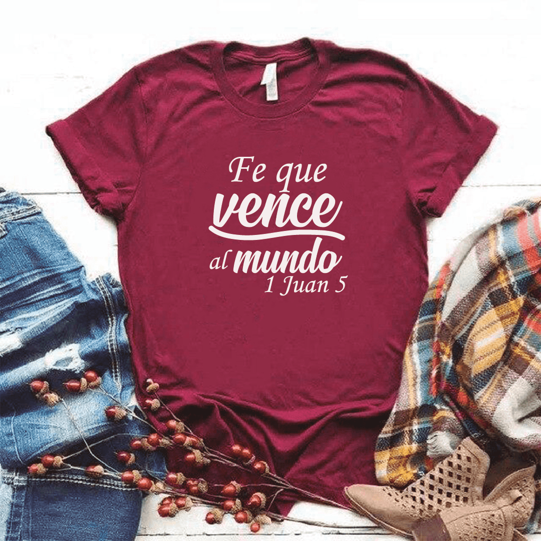 Camiseta estampada tipo T-shirt FE QUE VENCE AL MUNDO (CRISTIANOS) (DAMA) — foto 6
