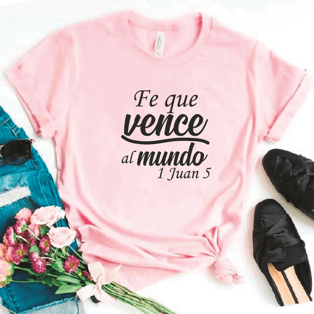 Camiseta estampada tipo T-shirt FE QUE VENCE AL MUNDO (CRISTIANOS) (DAMA) — foto 1