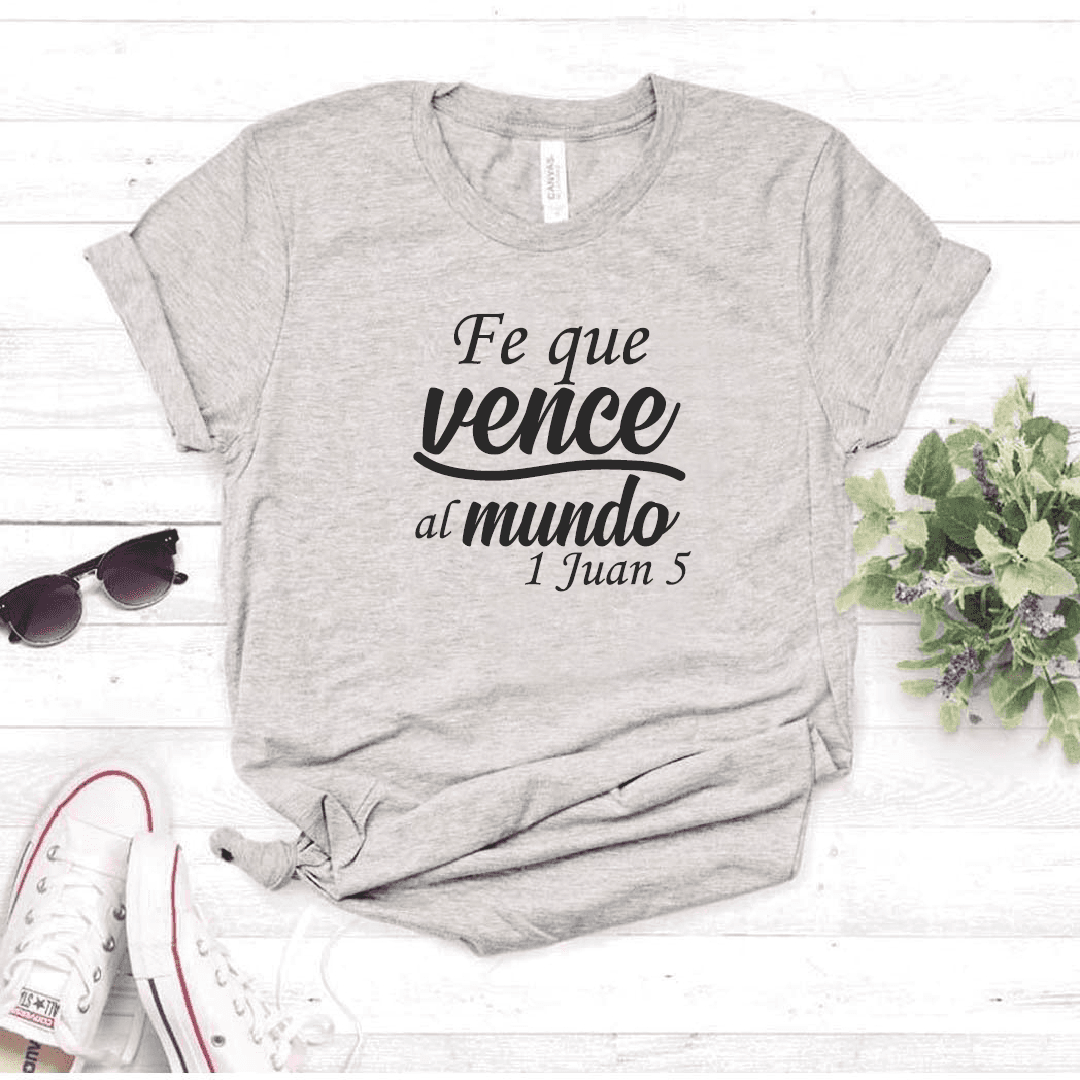 Camiseta estampada tipo T-shirt FE QUE VENCE AL MUNDO (CRISTIANOS) (DAMA) — foto 8