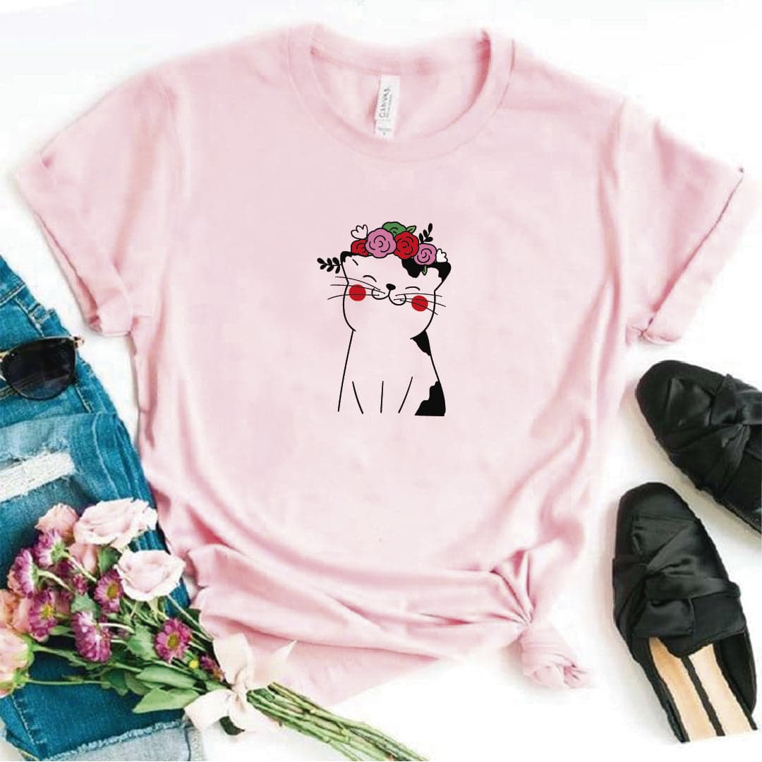Camisa estampada  tipo T-shirt  Gato florecitas — foto 6