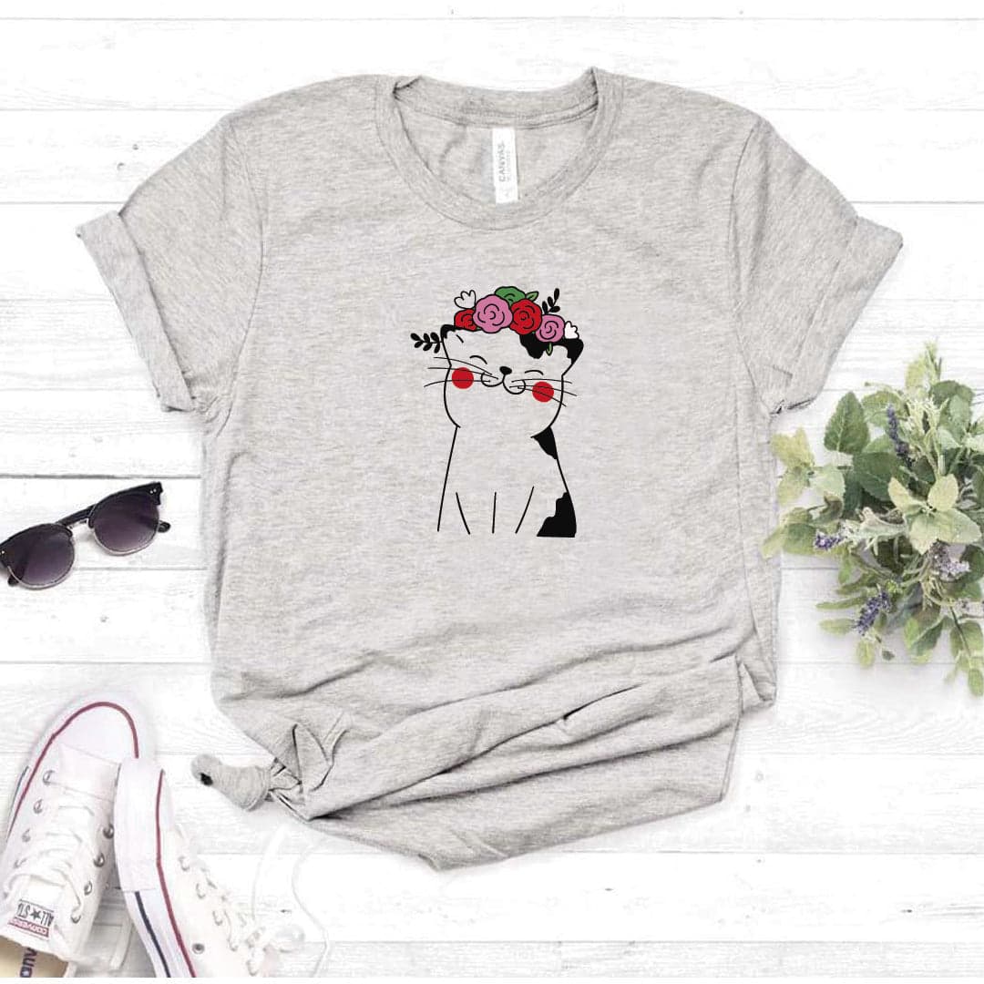 Camisa estampada  tipo T-shirt  Gato florecitas — foto 7