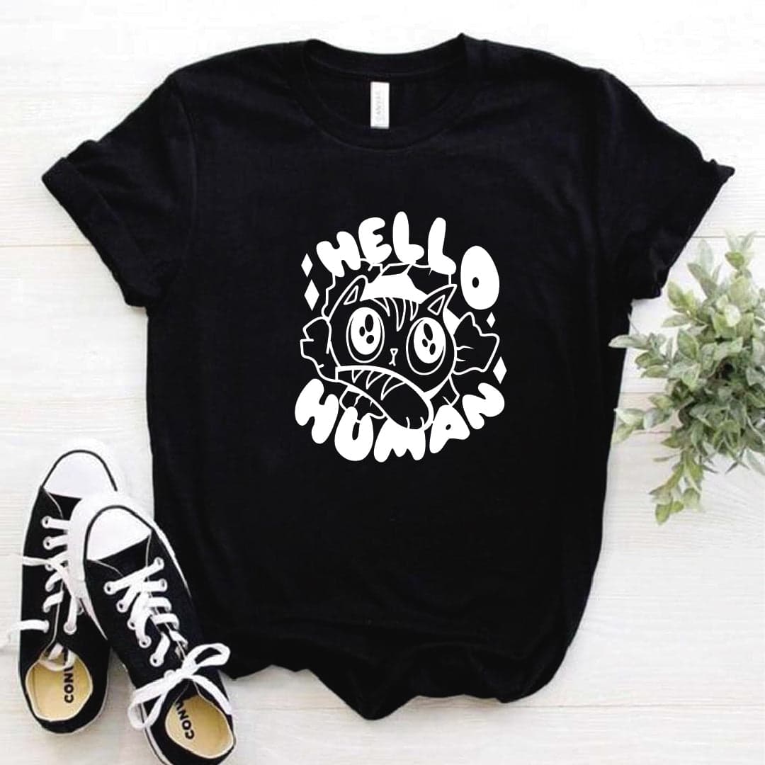 Camisa estampada  tipo T-shirt HELLO HUMAN GATO — foto 2
