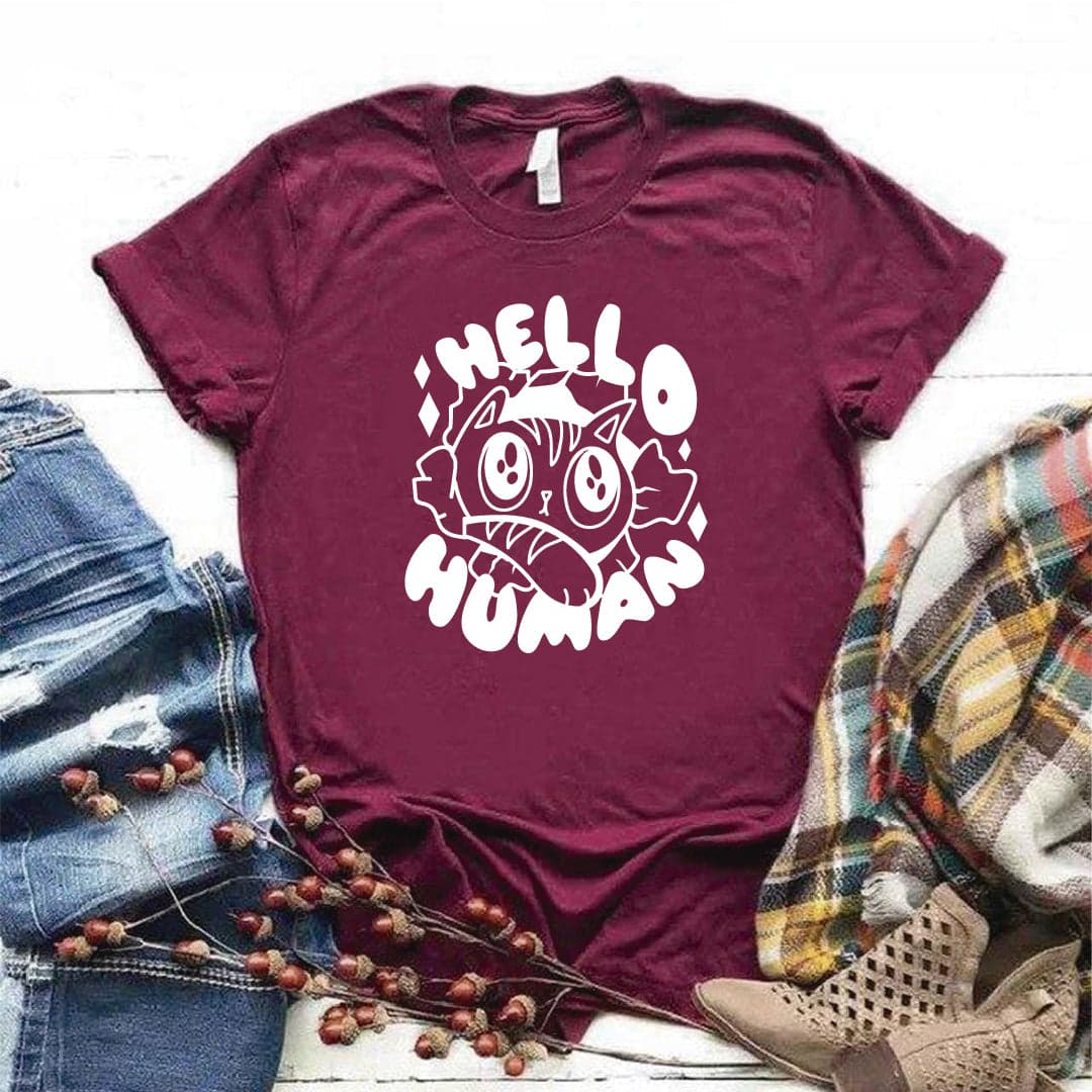 Camisa estampada  tipo T-shirt HELLO HUMAN GATO — foto 3