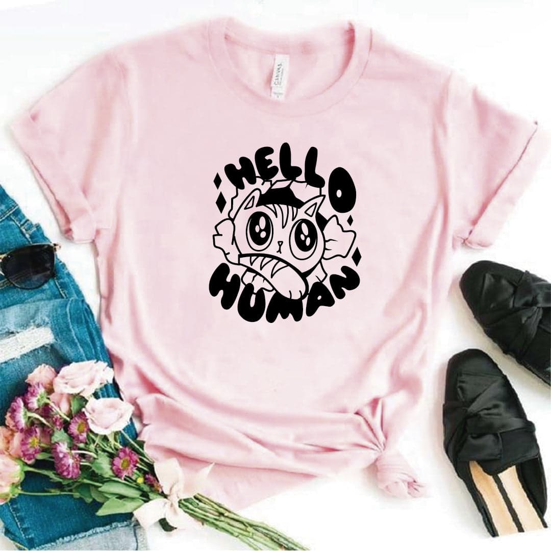 Camisa estampada  tipo T-shirt HELLO HUMAN GATO — foto 6