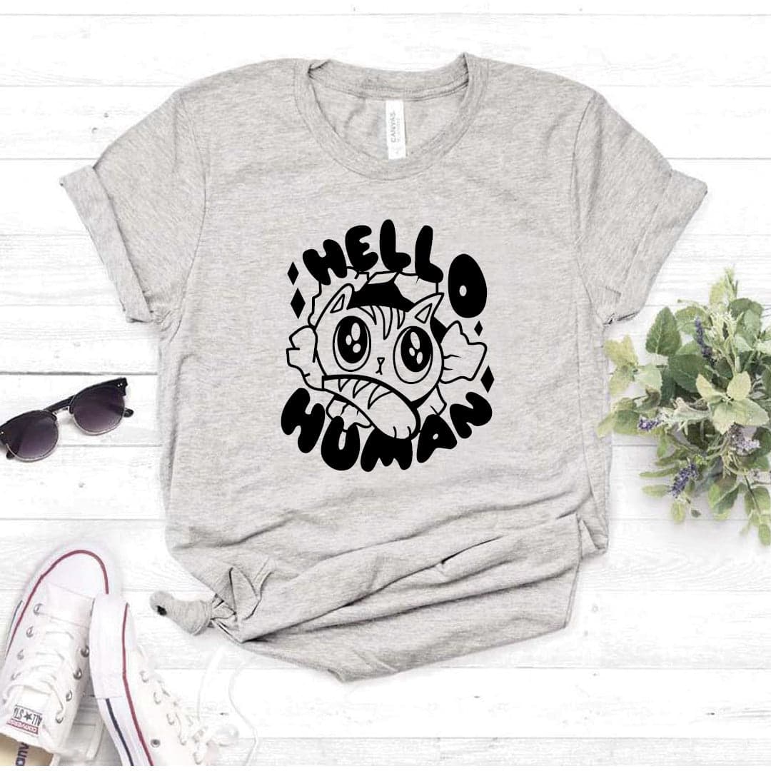 Camisa estampada  tipo T-shirt HELLO HUMAN GATO — foto 7
