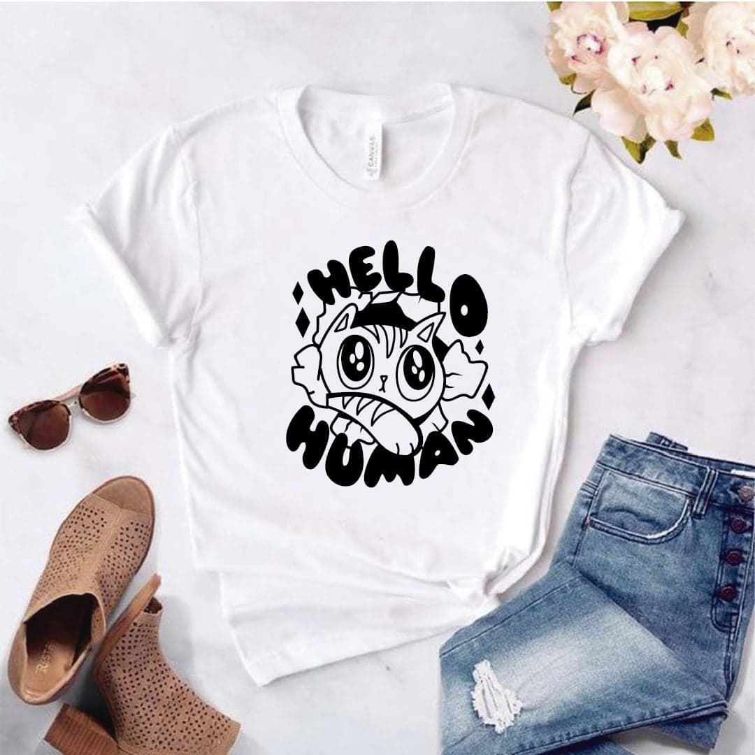 Camisa estampada  tipo T-shirt HELLO HUMAN GATO — foto 8