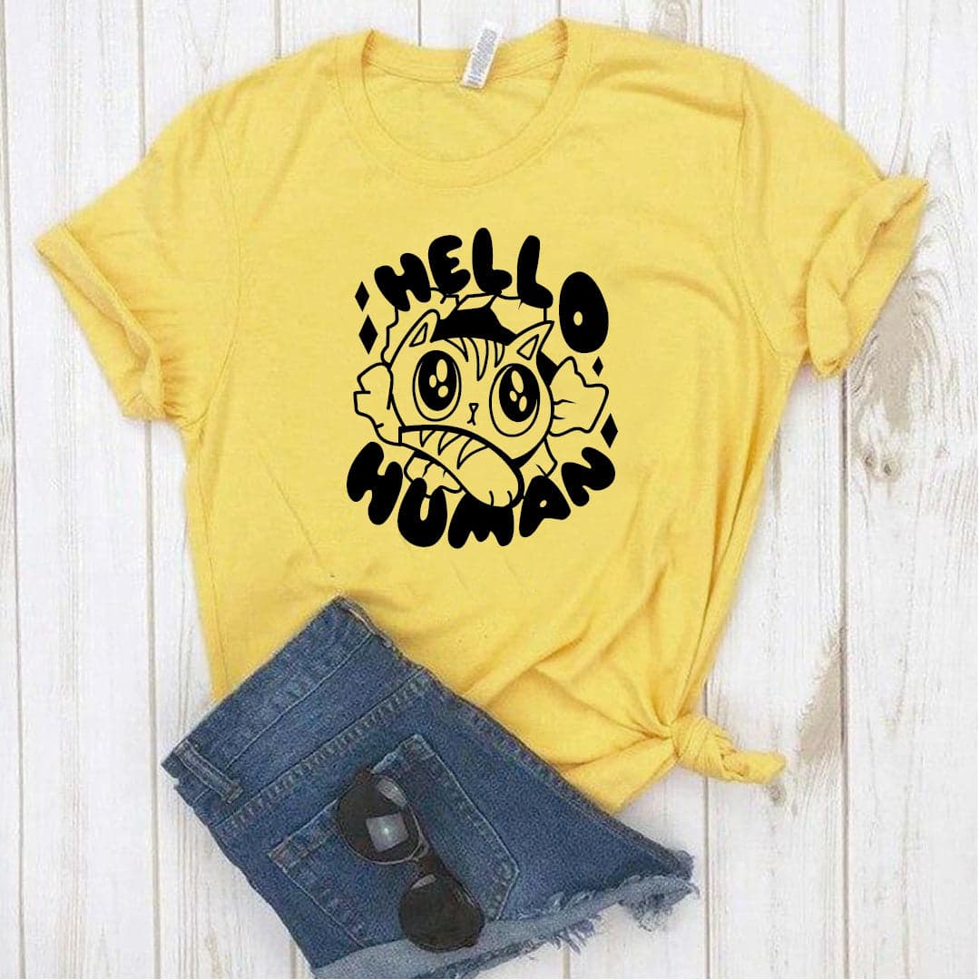 Camisa estampada  tipo T-shirt HELLO HUMAN GATO — foto 1