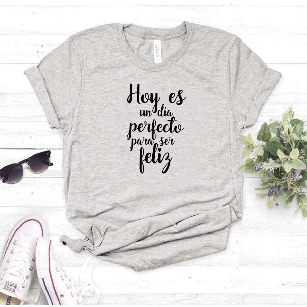 Camisa estampada  tipo T-shirt  HOY EN UN DIA PERFECTO PARA SER FELIZ — foto 2