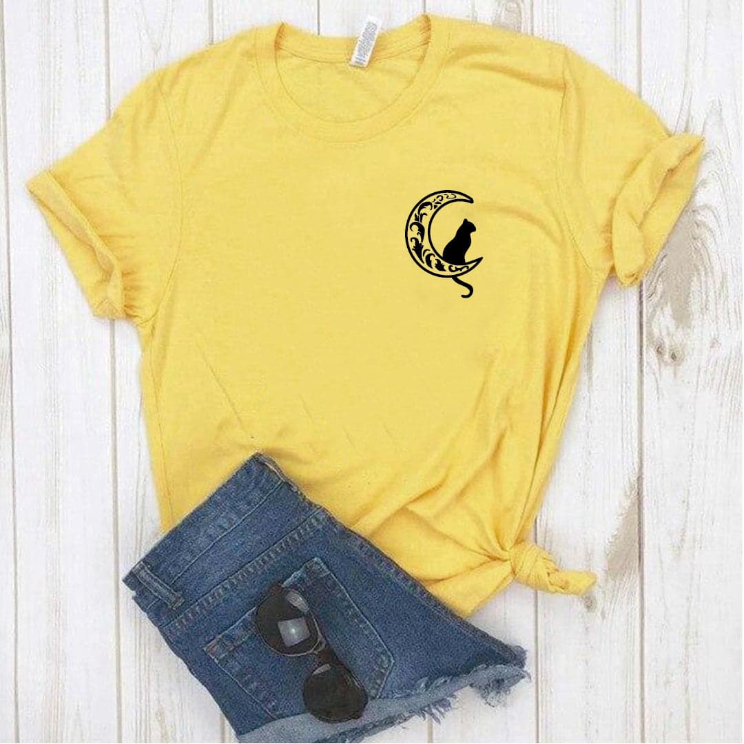 Camisa estampada  tipo T-shirt Luna Gato Bolsillo — foto 2