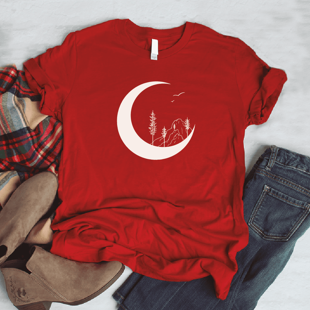 Camiseta estampada tipo T-shirt LUNA MONTAÑA Y ARBOLES CON PAJAROS — foto 5