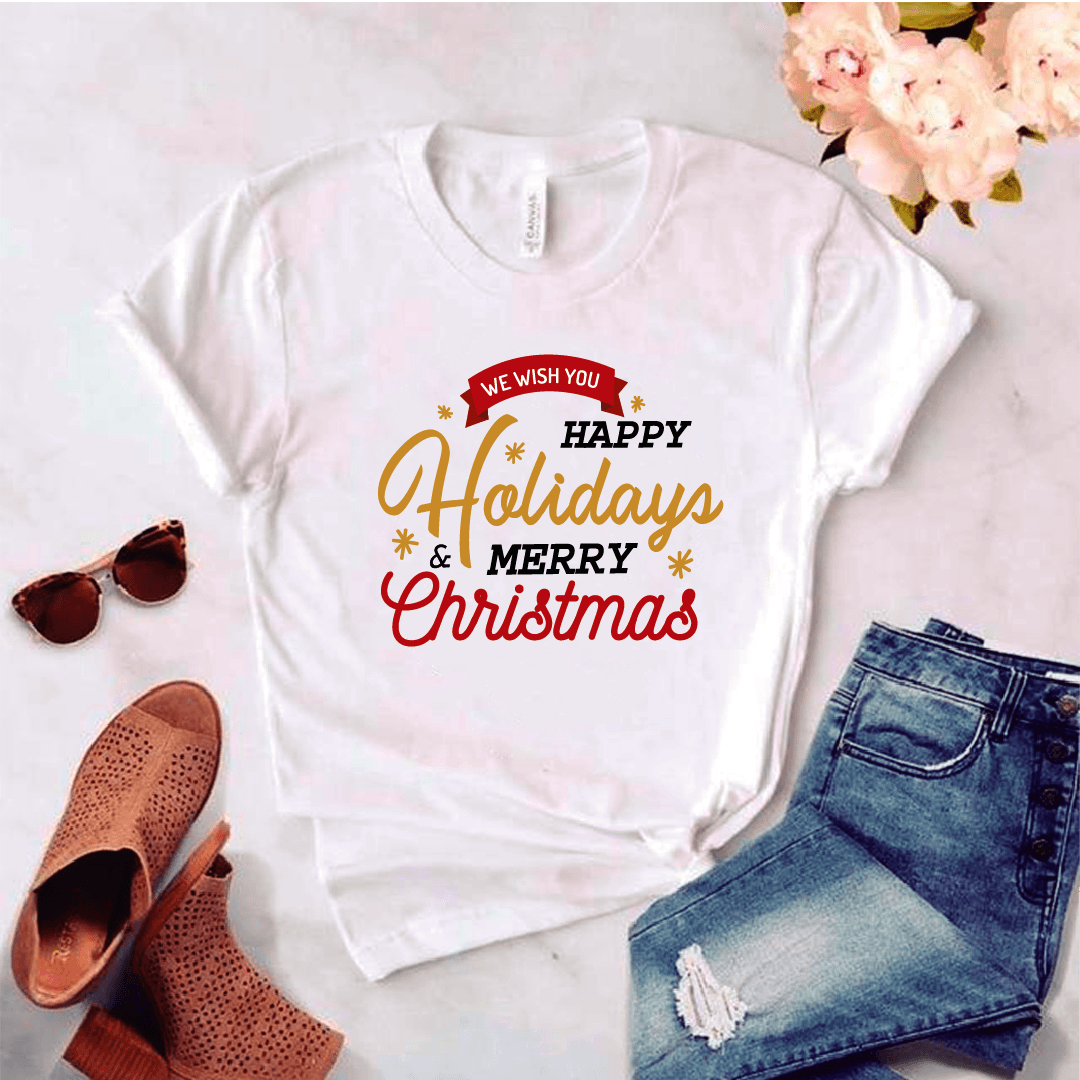 Camisa estampada tipo T-shirt (NAVIDAD) We wish you happy hollidays — foto 1