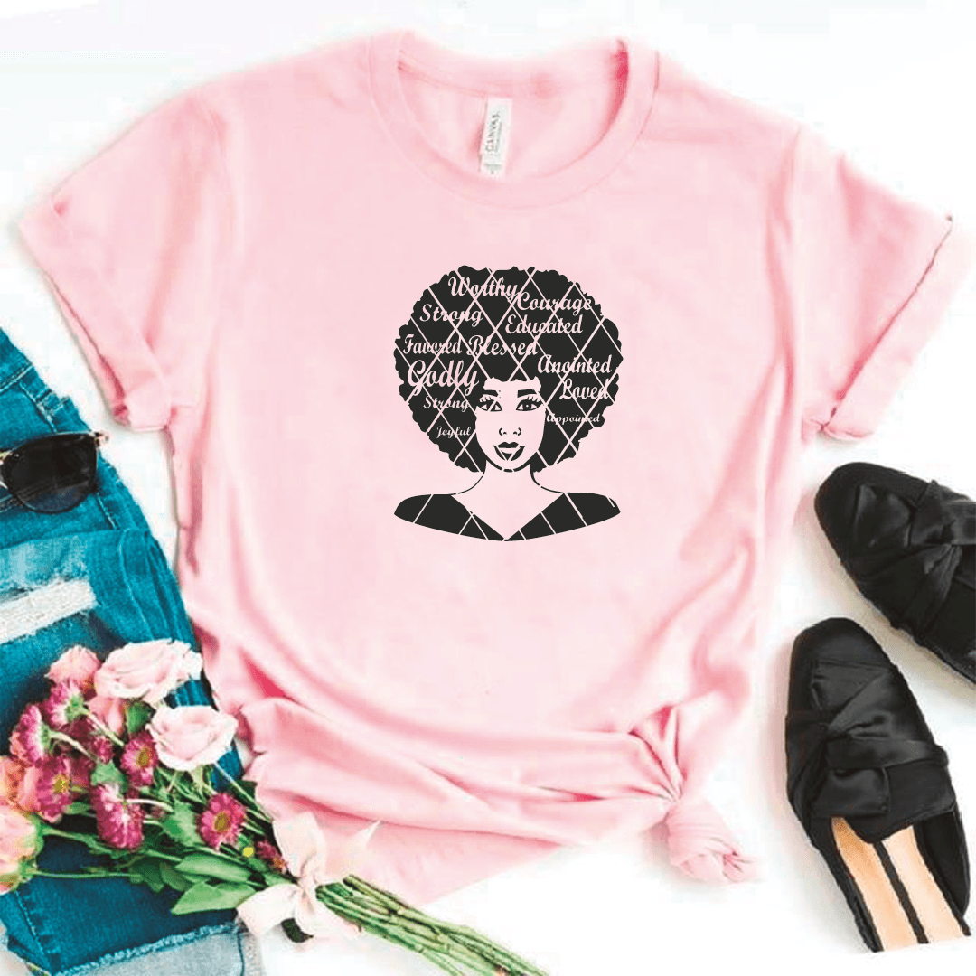 Camiseta estampada tipo T-shirt NEGRA AFRO CON FRASES EN CABELLO — foto 4