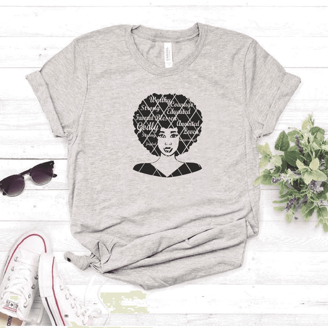Camiseta estampada tipo T-shirt NEGRA AFRO CON FRASES EN CABELLO — foto 2