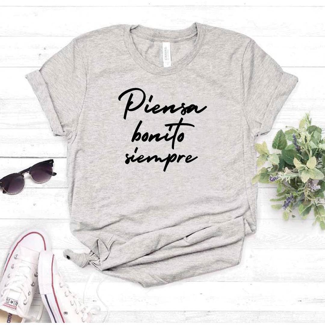 Camiseta tipo t-shirt estampada mujer PIENSA BONITO SIEMPRE — foto 3
