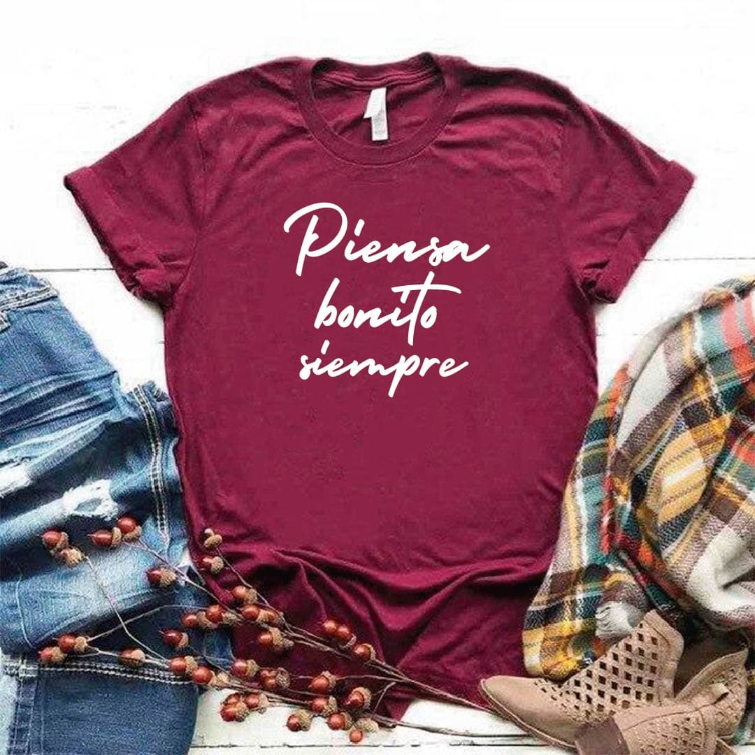 Camiseta tipo t-shirt estampada mujer PIENSA BONITO SIEMPRE — foto 6