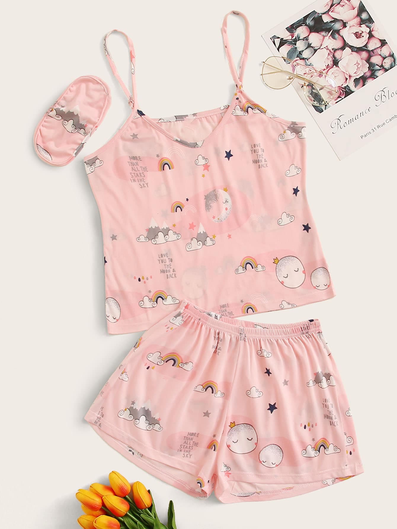 Pijama Estampada short y camiseta con tirantes con el diseño de  LOVE YOU TO THE MOON — foto 1