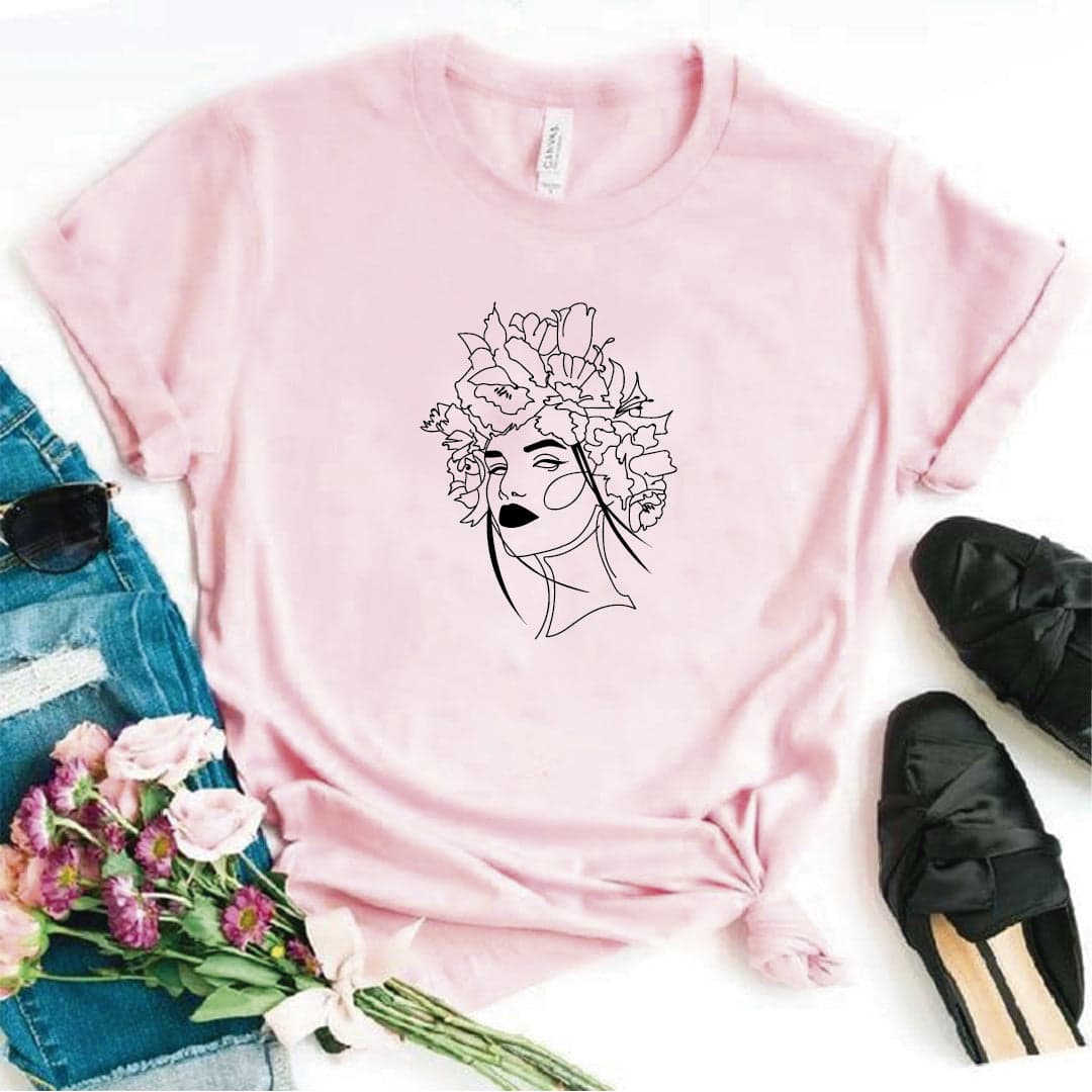 Camisa estampada  tipo T-shirt ROSTRO DAMA FLORES — foto 1