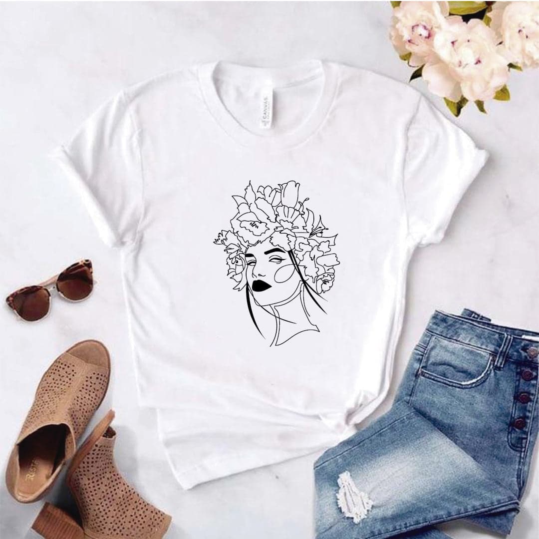 Camisa estampada  tipo T-shirt ROSTRO DAMA FLORES — foto 2